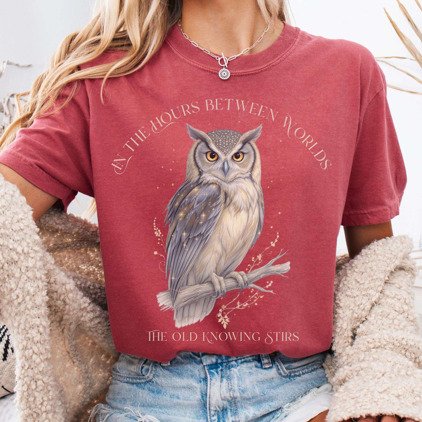 T-Shirt Crimson / S The Old Knowing Stirs Mystical Owl Tee The Mystic Eden