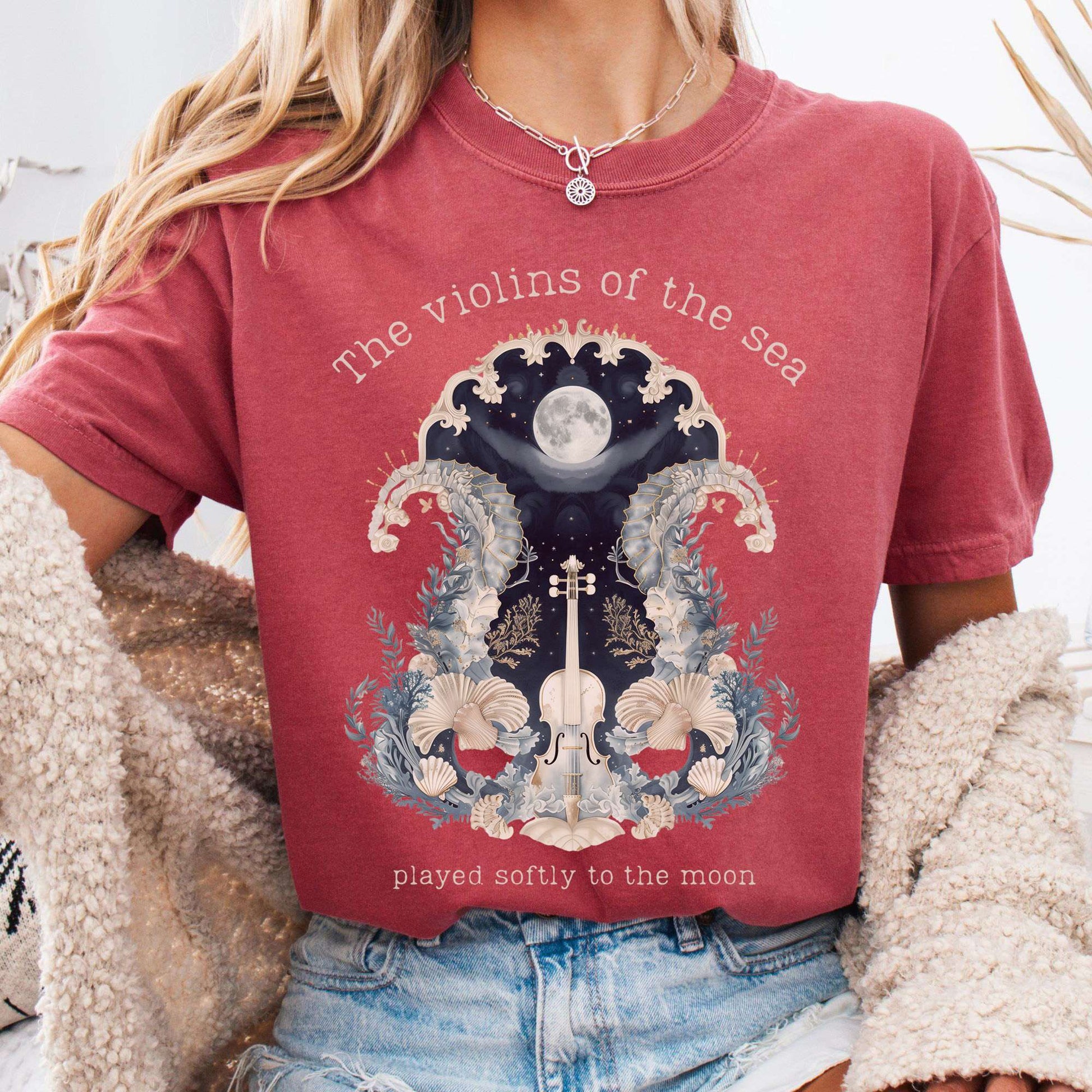 T-Shirt Crimson / S The Violins of the Sea Played Softly to the Moon Poetry Tee The Mystic Eden