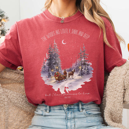 T-Shirt Crimson / S The Woods Are Lovely Robert Frost Christmas Tee The Mystic Eden