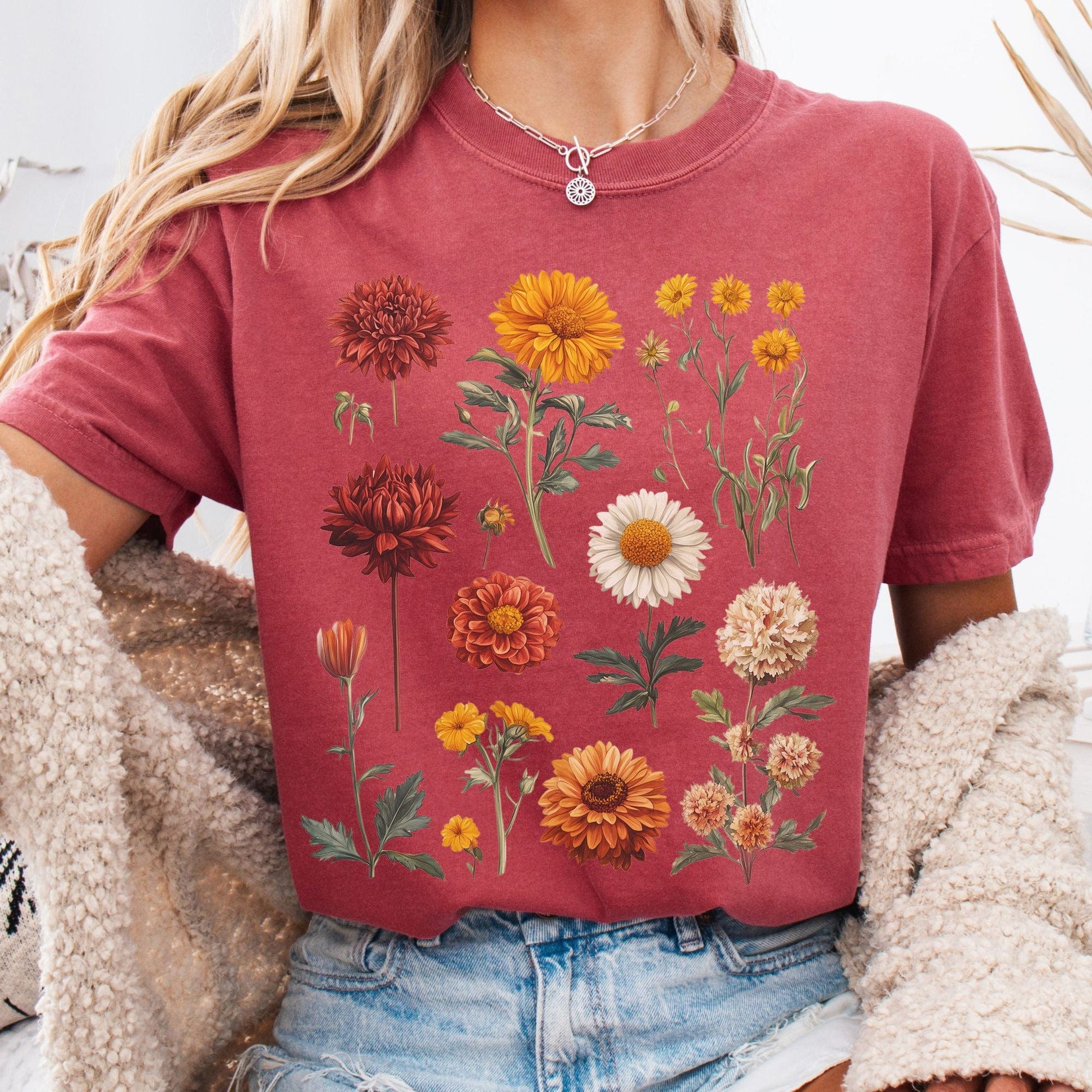 T-Shirt Crimson / S Vintage Botanical Fall Floral Shirt The Mystic Eden