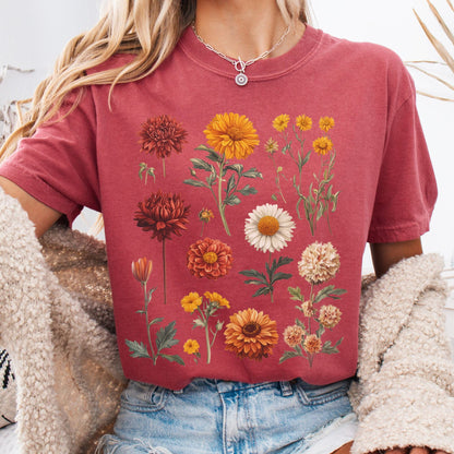 T-Shirt Crimson / S Vintage Botanical Fall Floral Shirt The Mystic Eden
