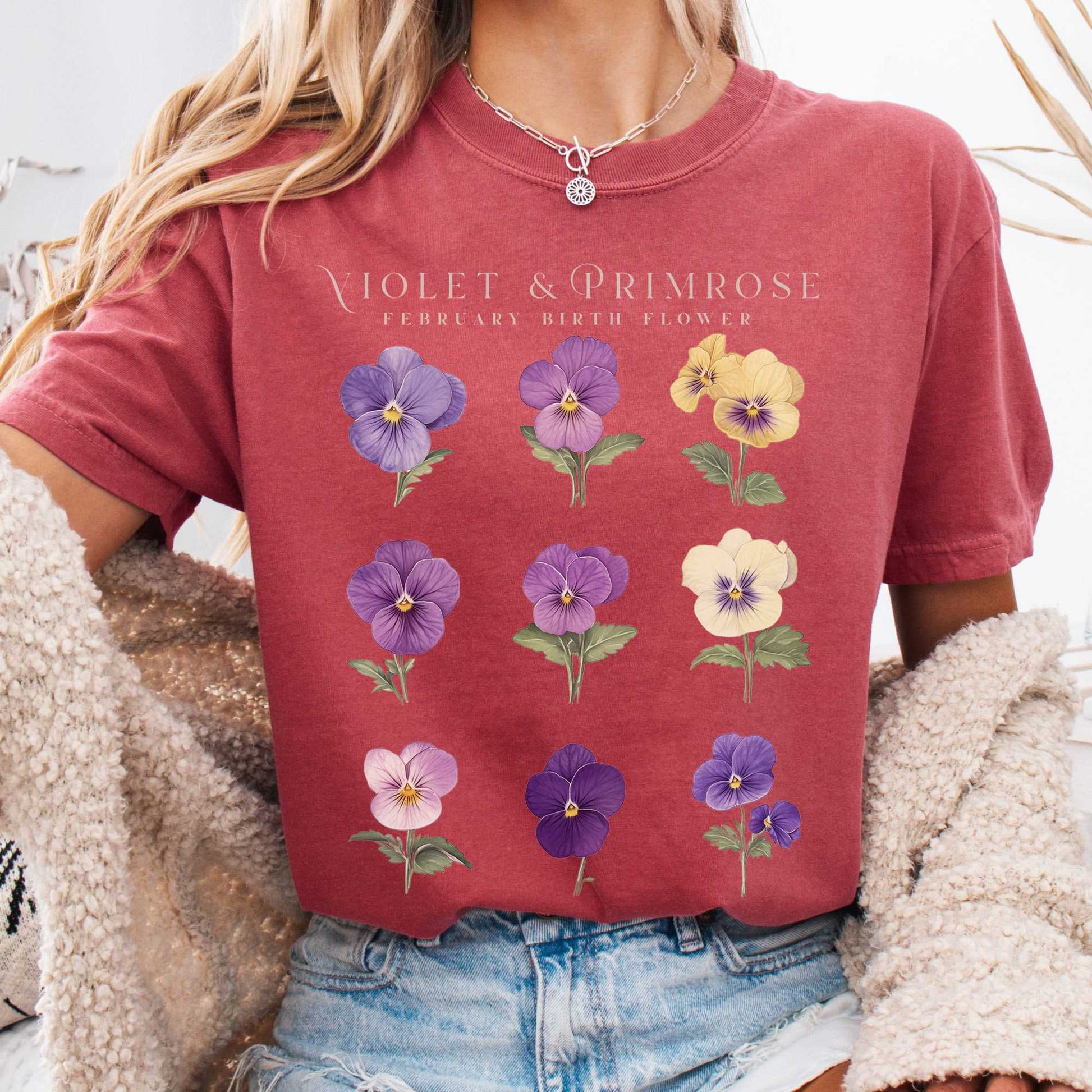 T-Shirt Crimson / S Violet & Primrose February Birth Month Flower Shirt The Mystic Eden