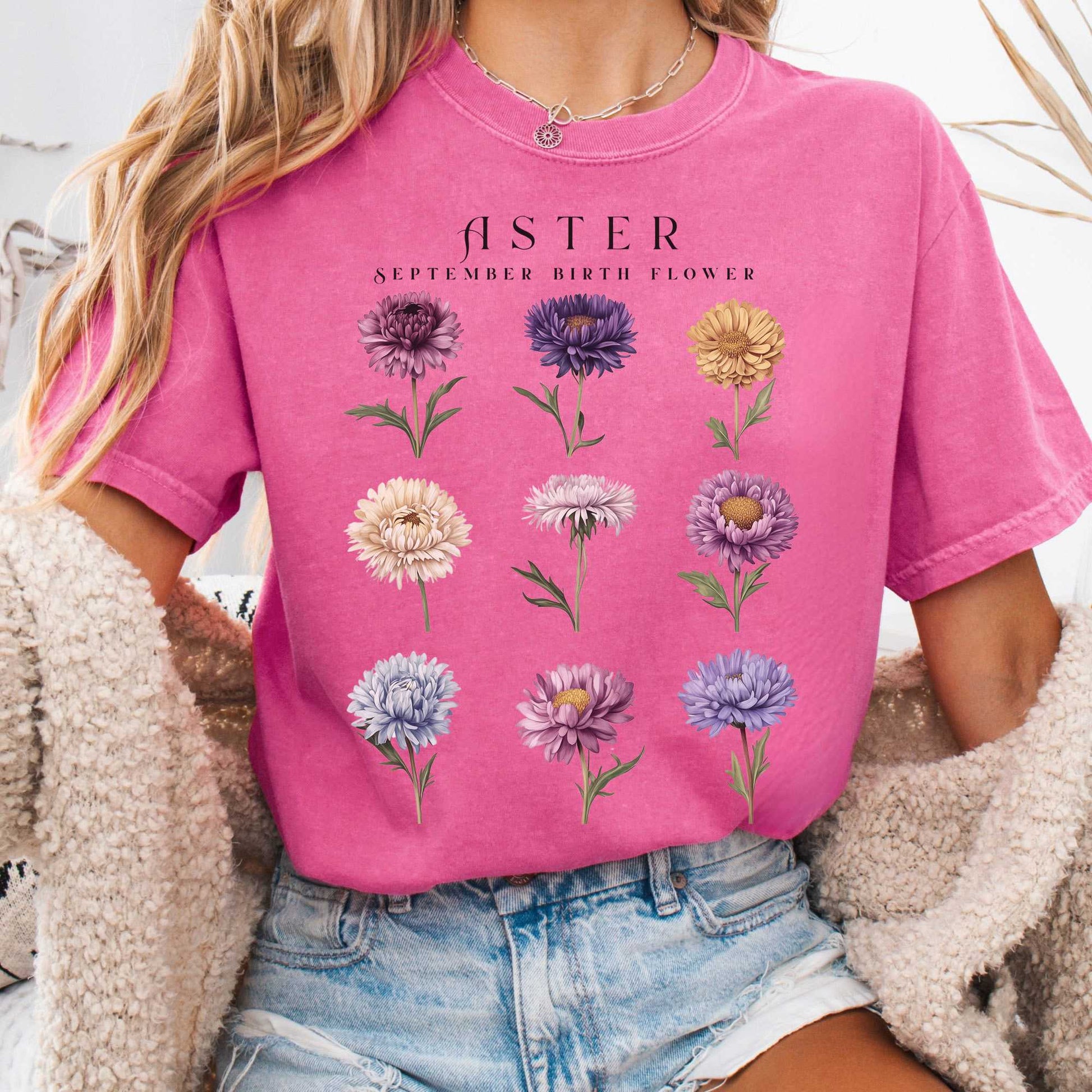 T-Shirt Crunchberry / S Aster September Birth Month Flower Shirt The Mystic Eden