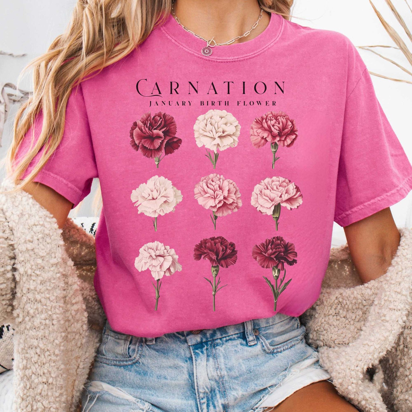 T-Shirt Crunchberry / S Carnation January Birth Month Flower Shirt The Mystic Eden