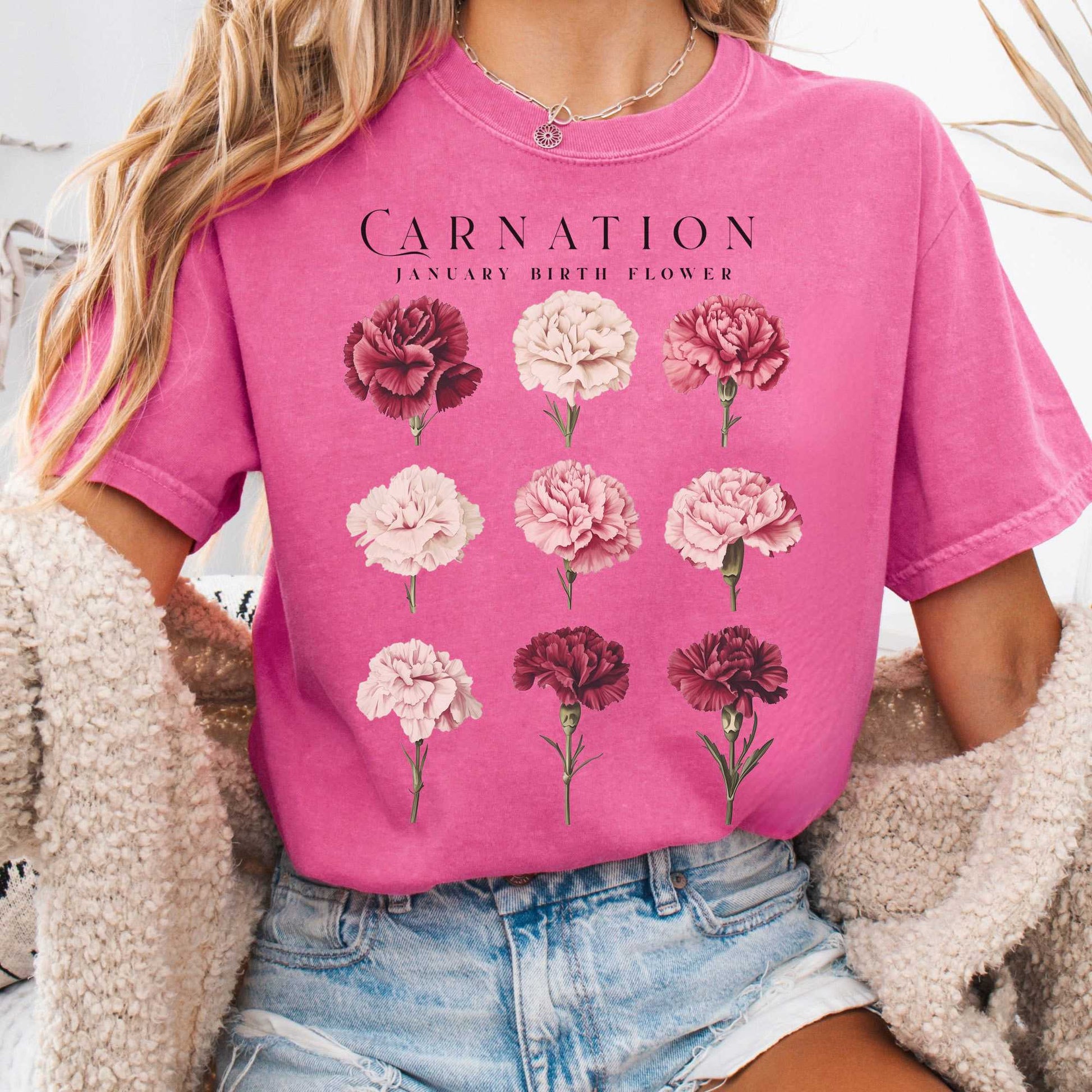 T-Shirt Crunchberry / S Carnation January Birth Month Flower Shirt The Mystic Eden