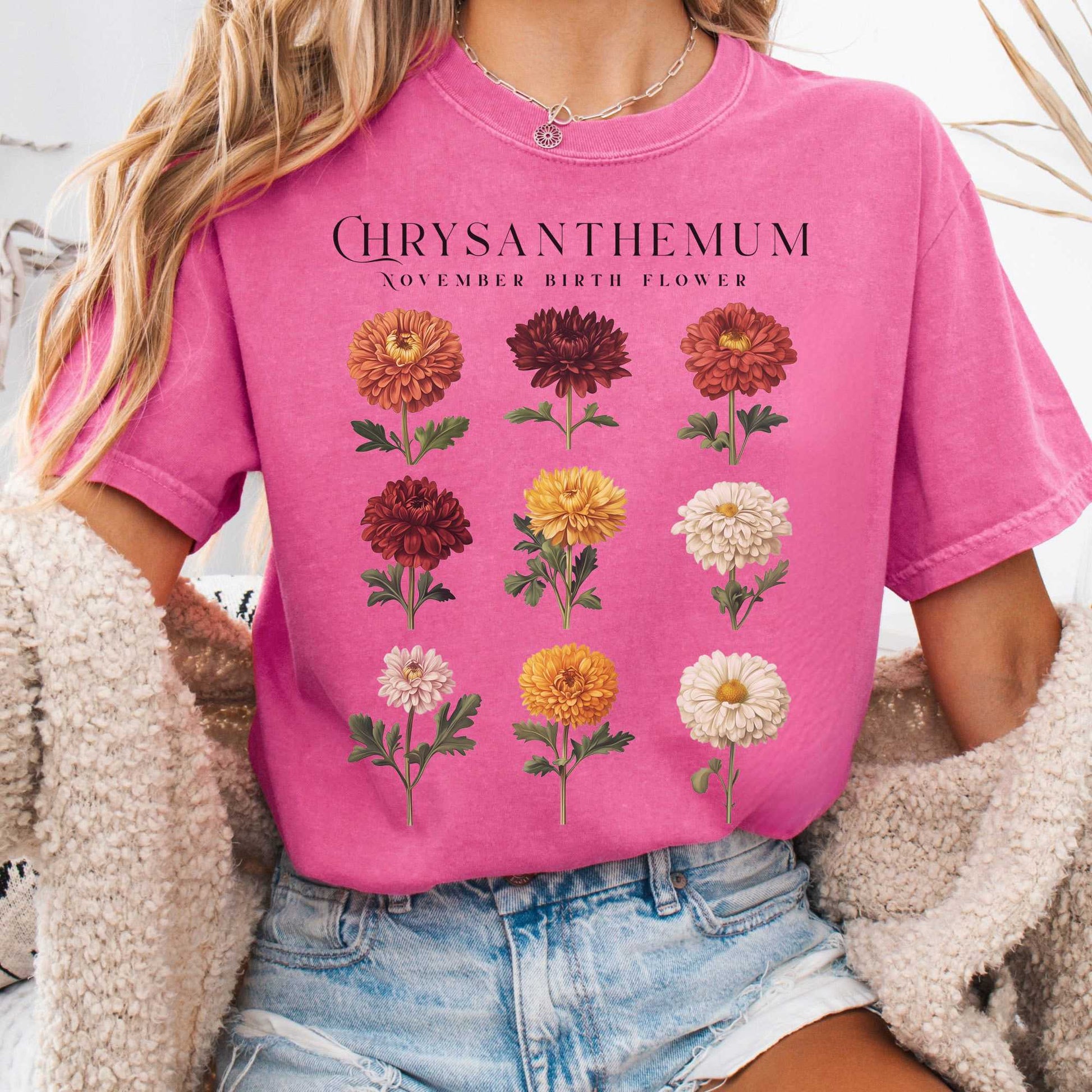 T-Shirt Crunchberry / S Chrysanthemum November Birth Month Flower Shirt The Mystic Eden