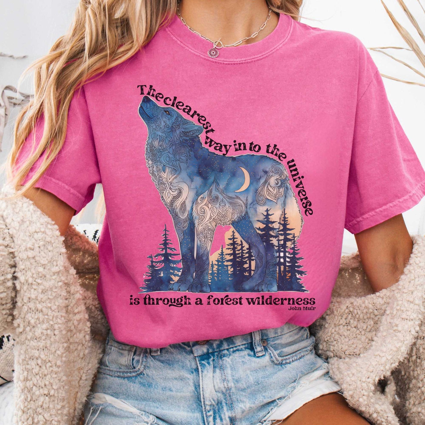 T-Shirt Crunchberry / S Forest Wilderness Wolf T-Shirt – Nature Quote Tee The Mystic Eden