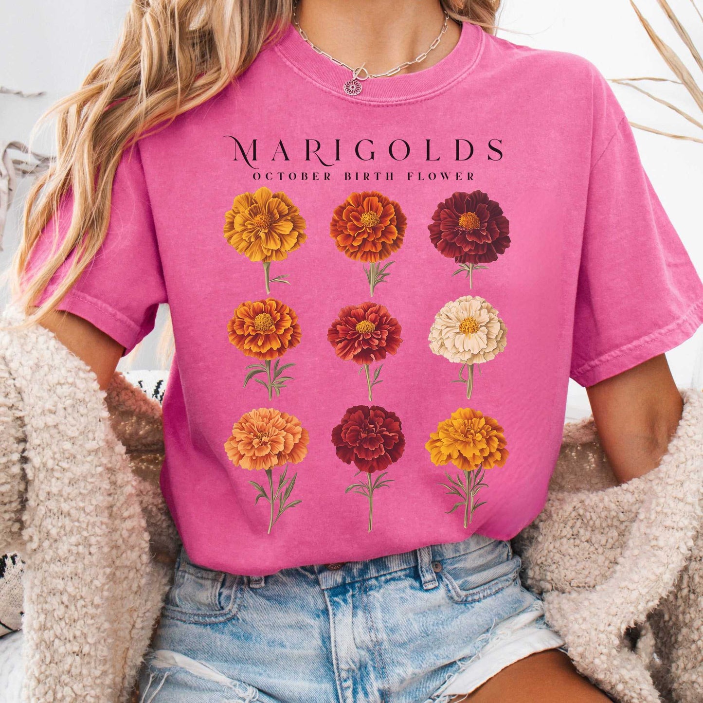 T-Shirt Crunchberry / S Marigolds October Birth Month Flower Shirt The Mystic Eden