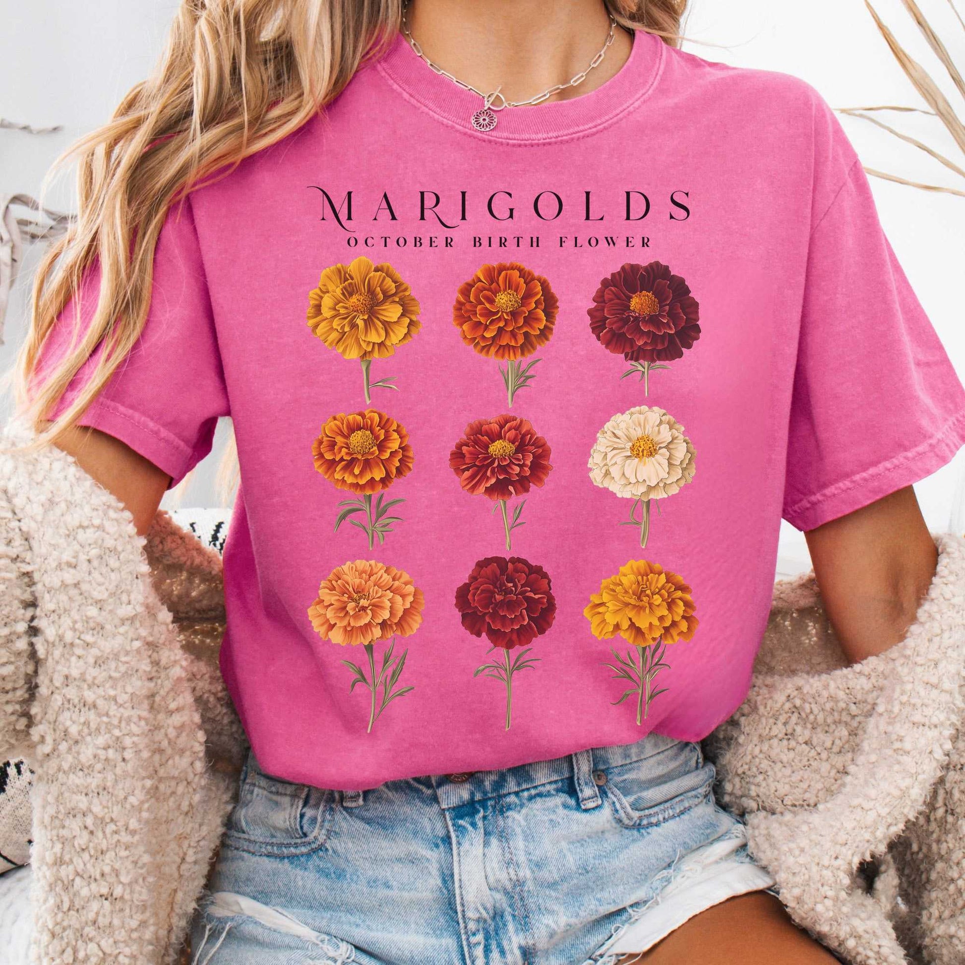 T-Shirt Crunchberry / S Marigolds October Birth Month Flower Shirt The Mystic Eden