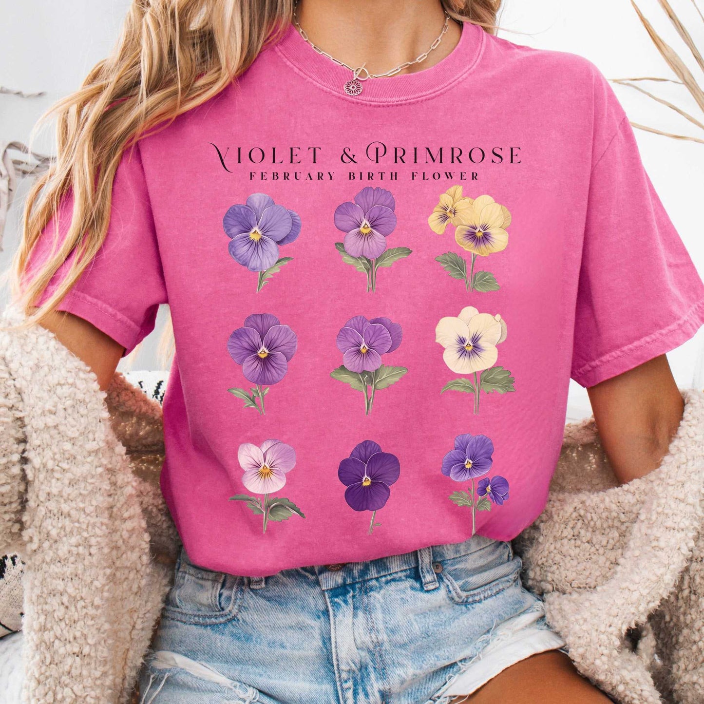 T-Shirt Crunchberry / S Violet & Primrose February Birth Month Flower Shirt The Mystic Eden