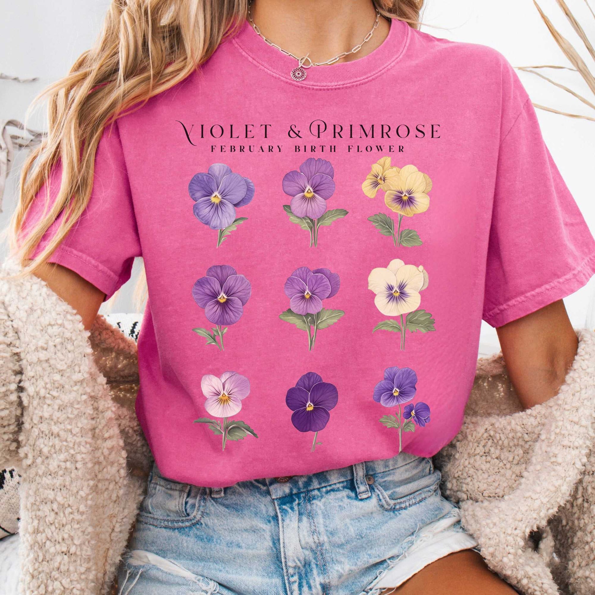 T-Shirt Crunchberry / S Violet & Primrose February Birth Month Flower Shirt The Mystic Eden