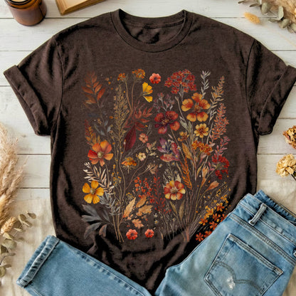 T-Shirt Dark Chocolate / S Autumn Cottagecore Wildflowers T-Shirt The Mystic Eden