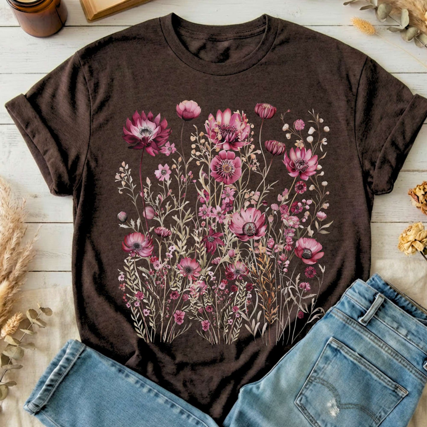 T-Shirt Dark Chocolate / S Maroon Wildflower T-Shirt The Mystic Eden