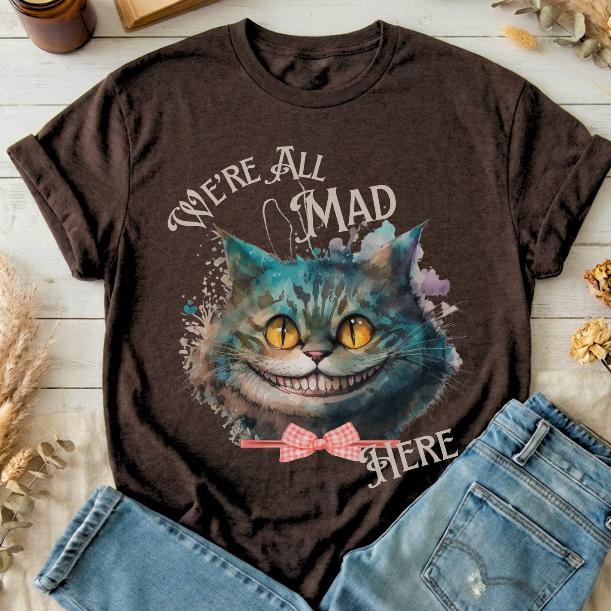 T-Shirt Dark Chocolate / S We're All Mad Here Cheshire Cat T-Shirt The Mystic Eden