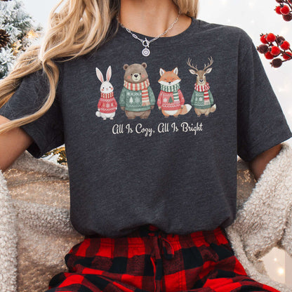 T-Shirt Dark Grey Heather / XS All Is Cozy, All Is Bright — Woodland Christmas Tee The Mystic Eden