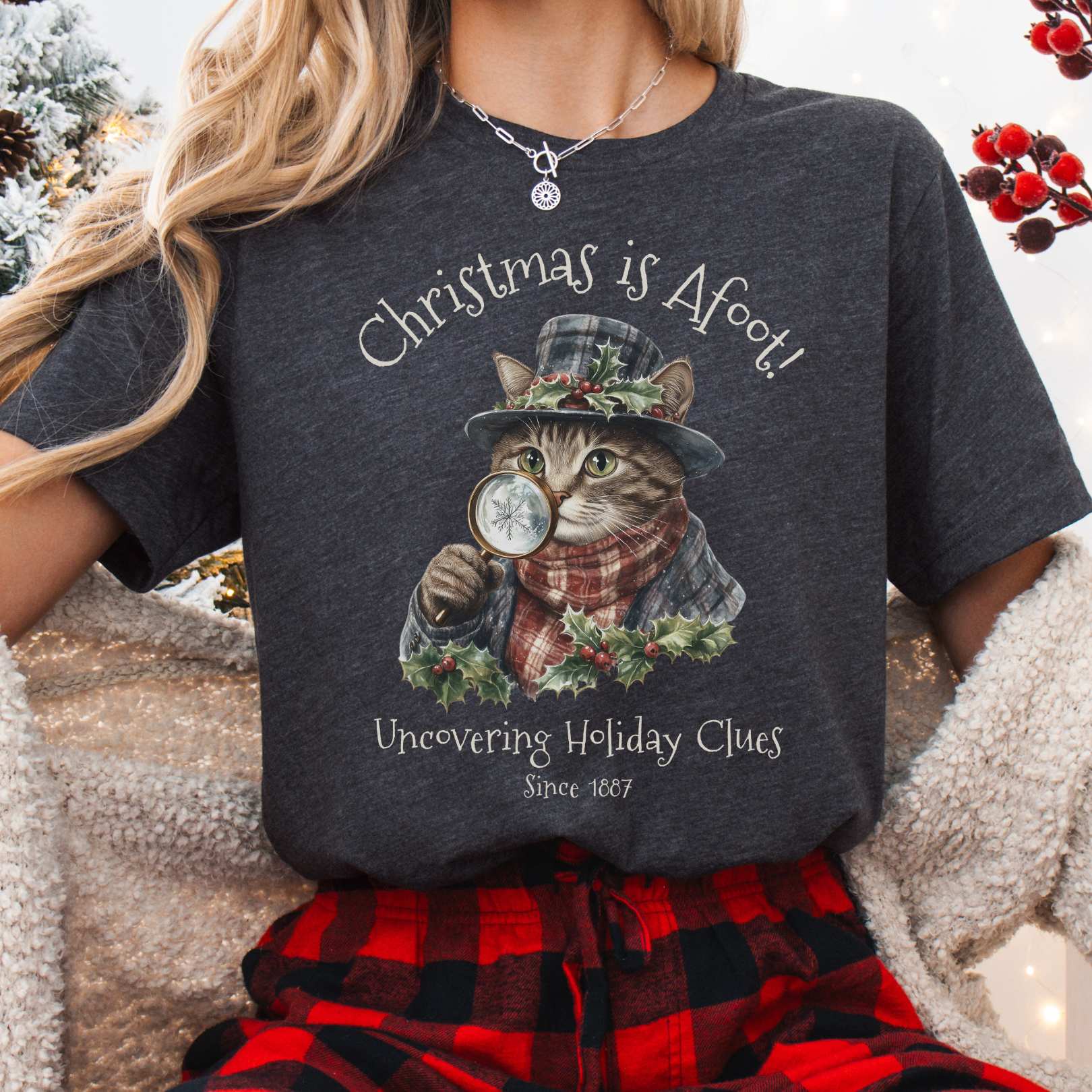T-Shirt Dark Grey Heather / XS Christmas is Afoot! Sherlock Holmes Christmas Tee The Mystic Eden