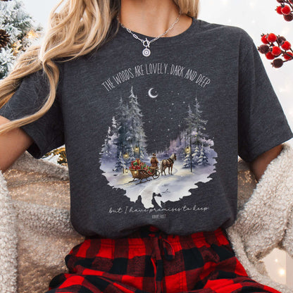 T-Shirt Dark Grey Heather / XS The Woods Are Lovely Robert Frost Christmas Tee The Mystic Eden