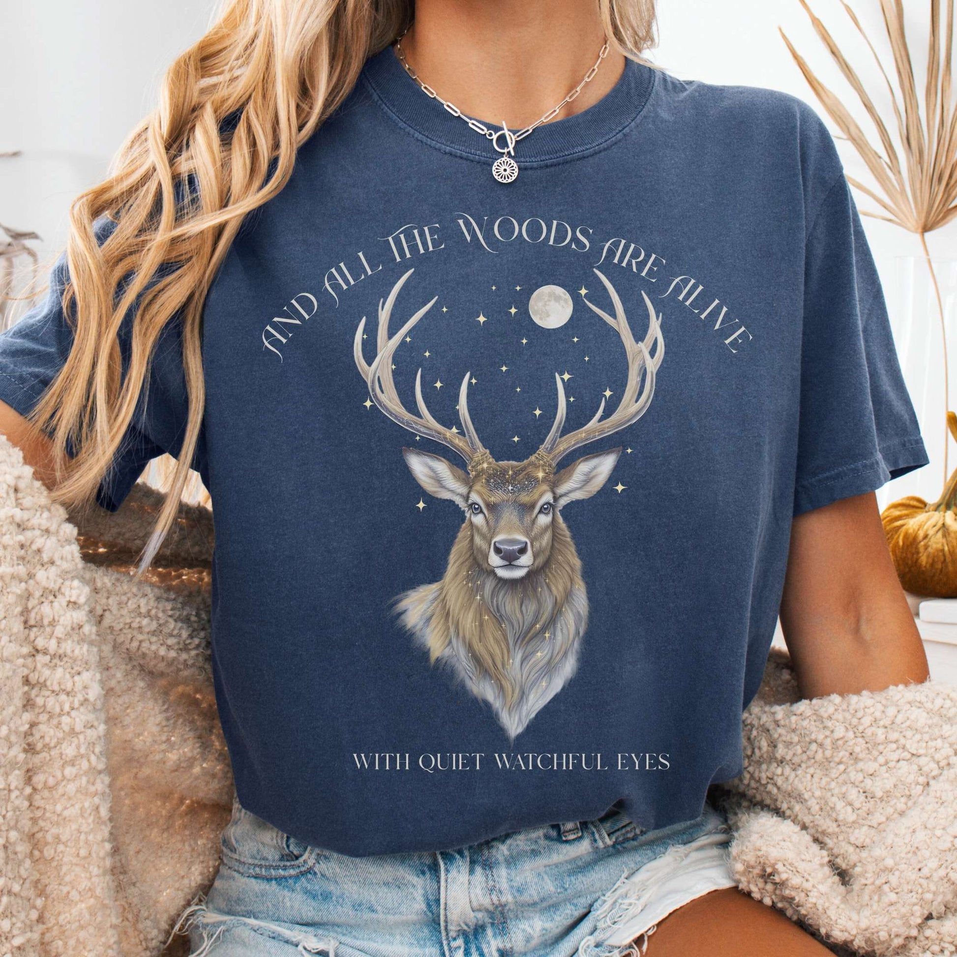 T-Shirt Denim / S All the Woods Are Alive With Watchful Eyes Walter de la Mare Tee The Mystic Eden