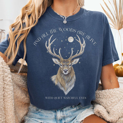 T-Shirt Denim / S All the Woods Are Alive With Watchful Eyes Walter de la Mare Tee The Mystic Eden
