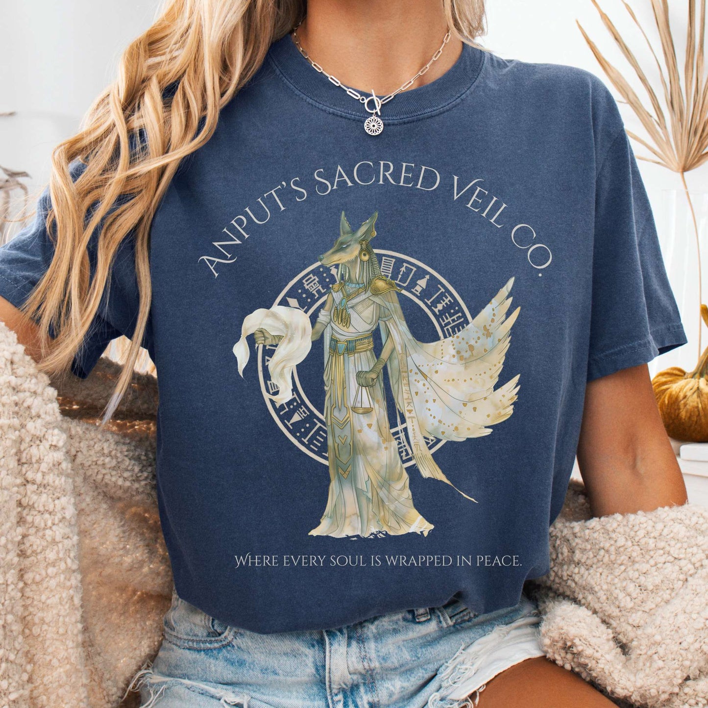 T-Shirt Denim / S Anput's Sacred Veil Co Egyptian Mythology The Mystic Eden