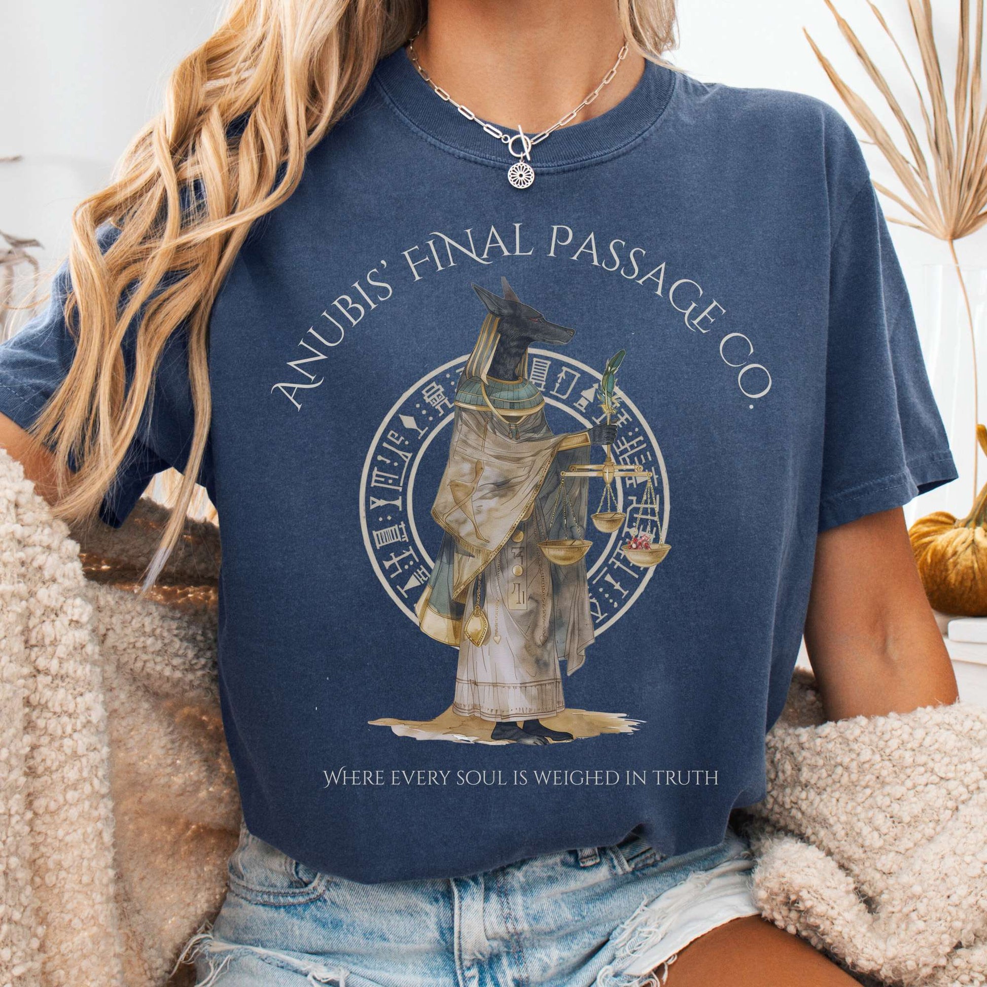 T-Shirt Denim / S Anubis' Final Passage Co Egyptian Mythology The Mystic Eden