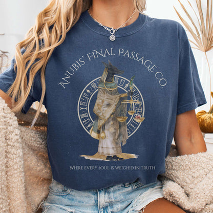 T-Shirt Denim / S Anubis' Final Passage Co Egyptian Mythology The Mystic Eden