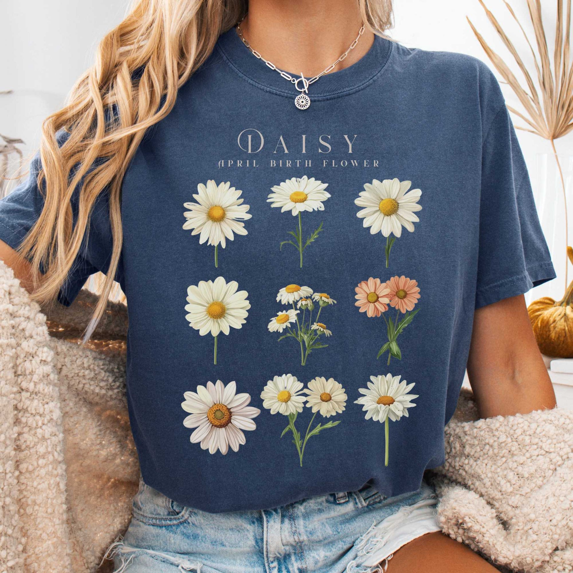 T-Shirt Denim / S Daisy April Birth Month Flower Shirt The Mystic Eden
