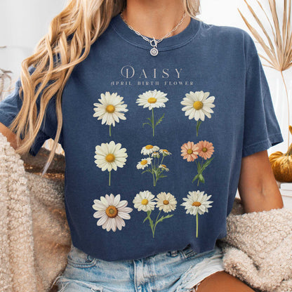 T-Shirt Denim / S Daisy April Birth Month Flower Shirt The Mystic Eden