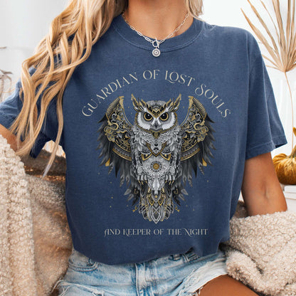 T-Shirt Denim / S Guardian of Lost Souls Mythic Owl Tee The Mystic Eden