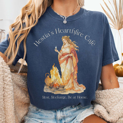 T-Shirt Denim / S Hestia’s Hearthfire Café Mythology Tee The Mystic Eden