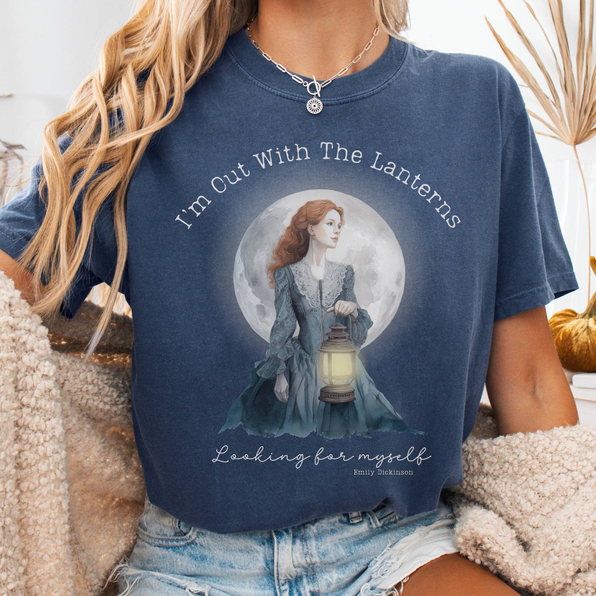 T-Shirt Denim / S I'm Out With The Lanterns Looking For Myself Emily Dickinson Tee The Mystic Eden