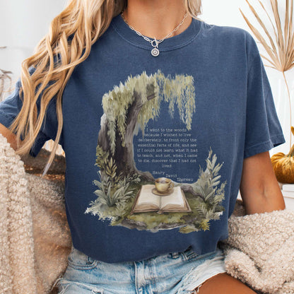 T-Shirt Denim / S I Went to the Woods Henry David Thoreau Tee The Mystic Eden