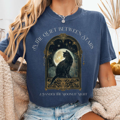 T-Shirt Denim / S In the Quiet Between Stars Moonlit Cat Tee The Mystic Eden