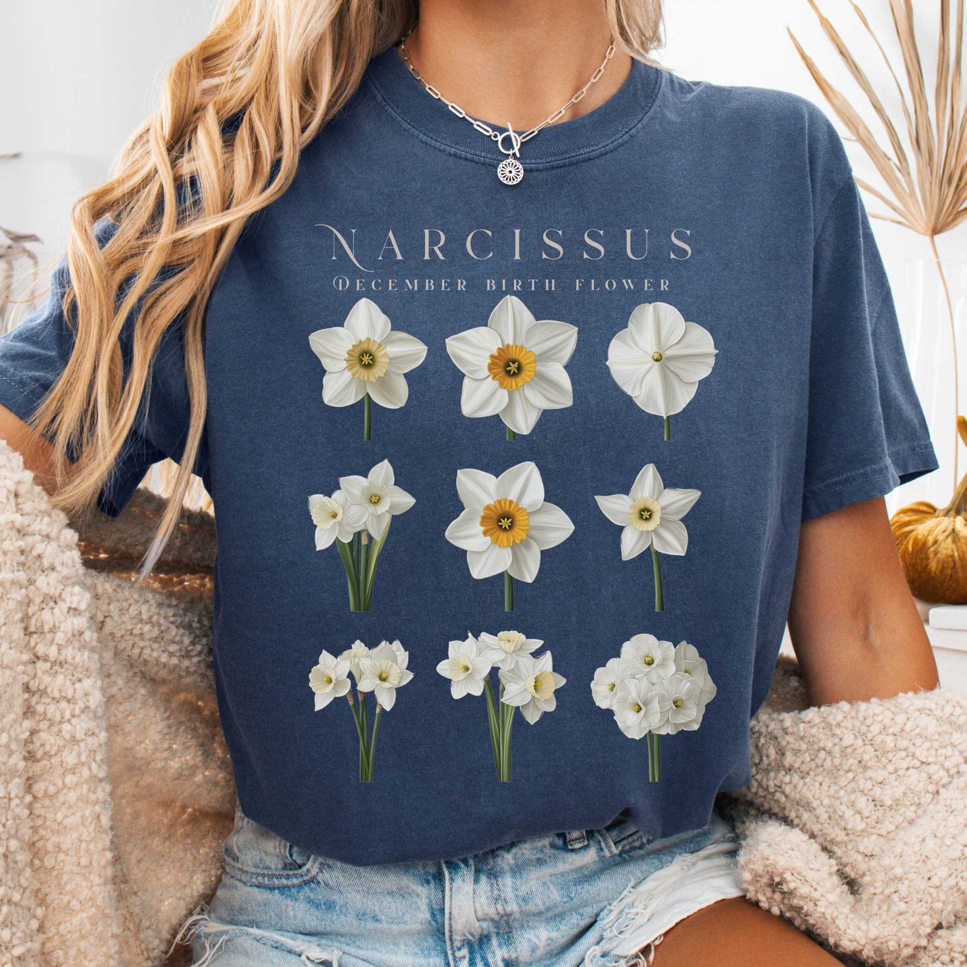 T-Shirt Denim / S Narcissus December Birth Month Flower Shirt The Mystic Eden