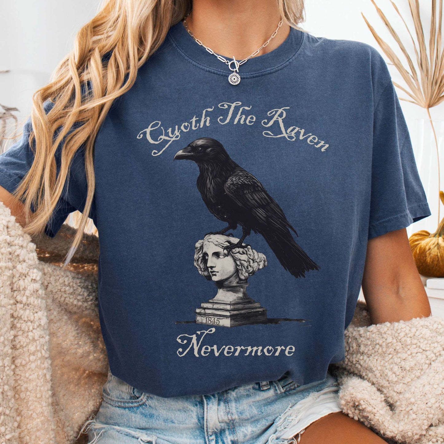 T-Shirt Denim / S Quoth the Raven Nevermore Edgar Allan Poe Tee The Mystic Eden