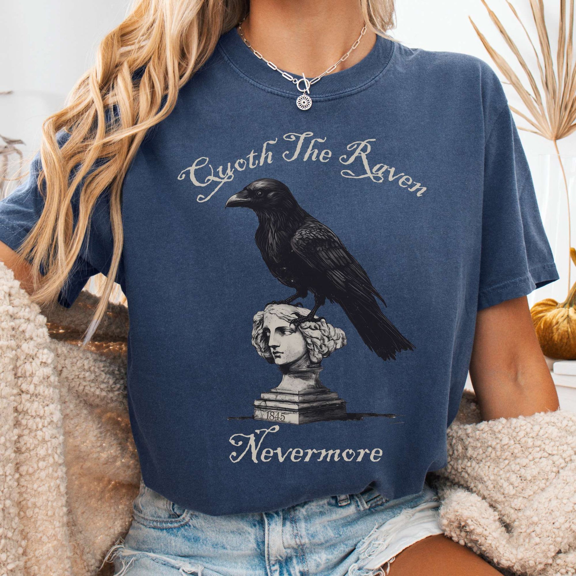 T-Shirt Denim / S Quoth the Raven Nevermore Edgar Allan Poe Tee The Mystic Eden