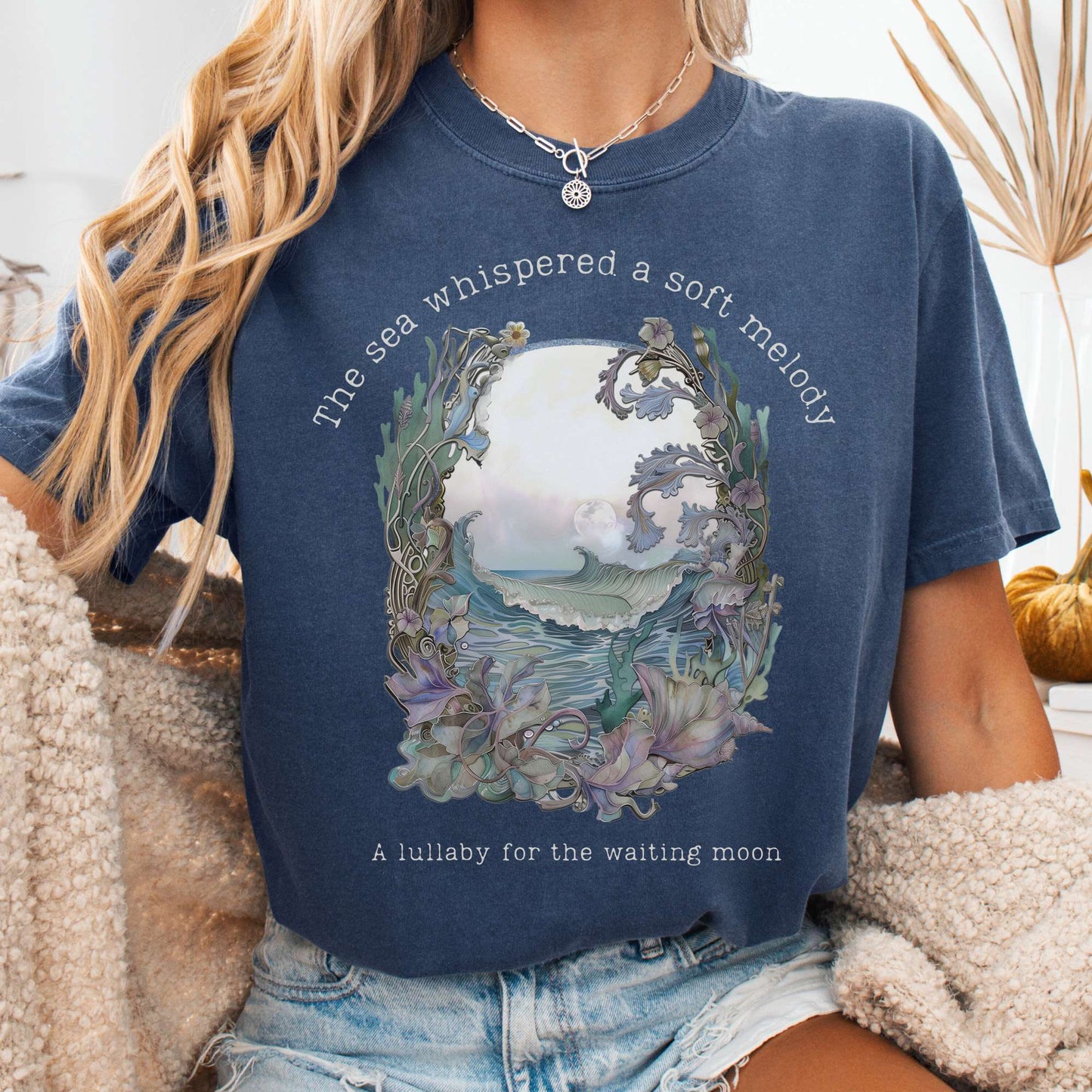 T-Shirt Denim / S Sea Lullaby for the Waiting Moon Poetry Tee The Mystic Eden