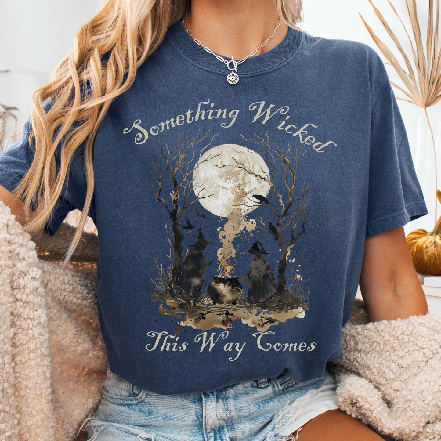 T-Shirt Denim / S Something Wicked This Way Comes, Shakespeare Macbeth Witches Shirt The Mystic Eden