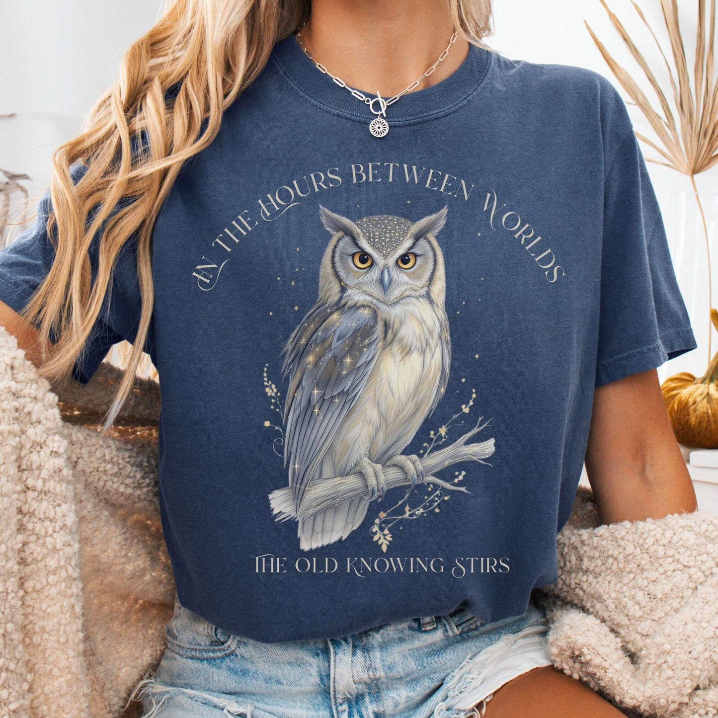 T-Shirt Denim / S The Old Knowing Stirs Mystical Owl Tee The Mystic Eden