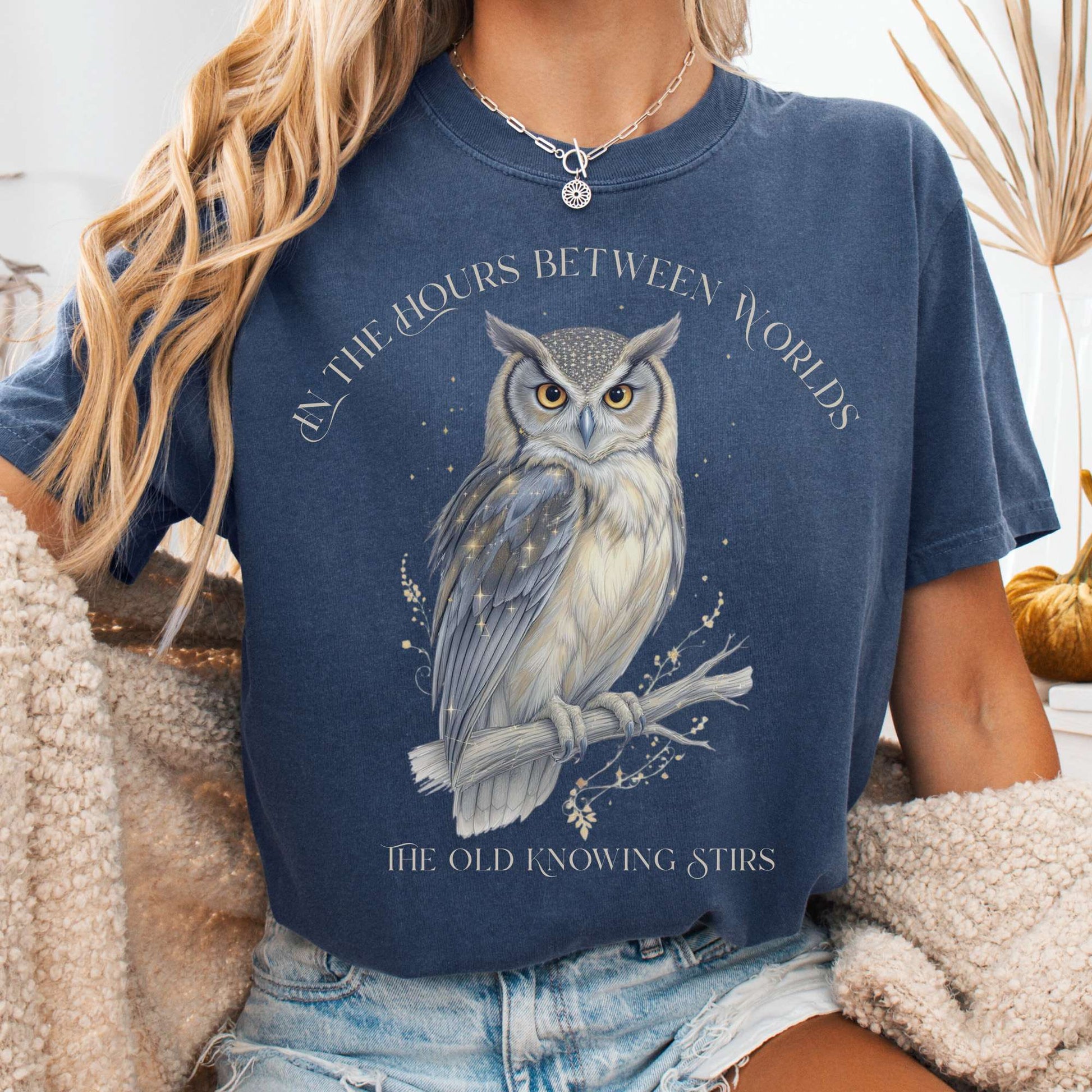 T-Shirt Denim / S The Old Knowing Stirs Mystical Owl Tee The Mystic Eden