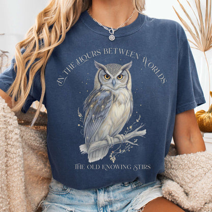 T-Shirt Denim / S The Old Knowing Stirs Mystical Owl Tee The Mystic Eden