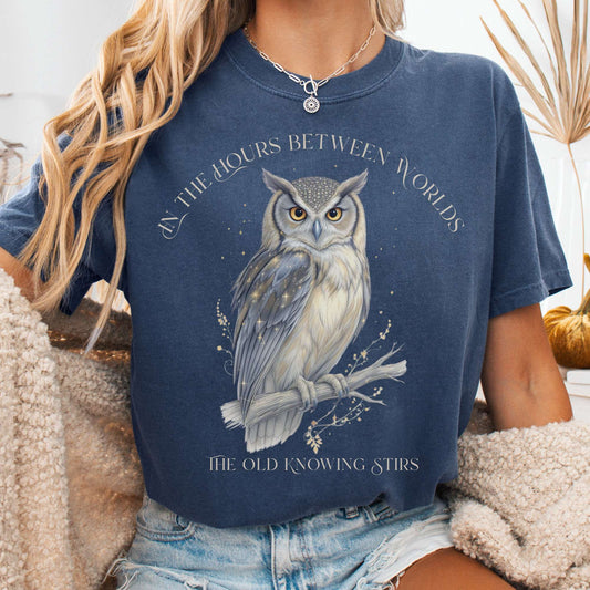 T-Shirt Denim / S The Old Knowing Stirs Mystical Owl Tee The Mystic Eden