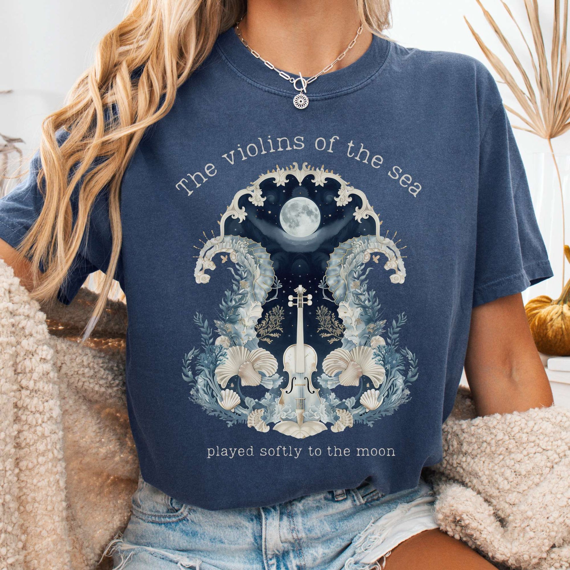 T-Shirt Denim / S The Violins of the Sea Played Softly to the Moon Poetry Tee The Mystic Eden