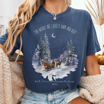 T-Shirt Denim / S The Woods Are Lovely Robert Frost Christmas Tee The Mystic Eden