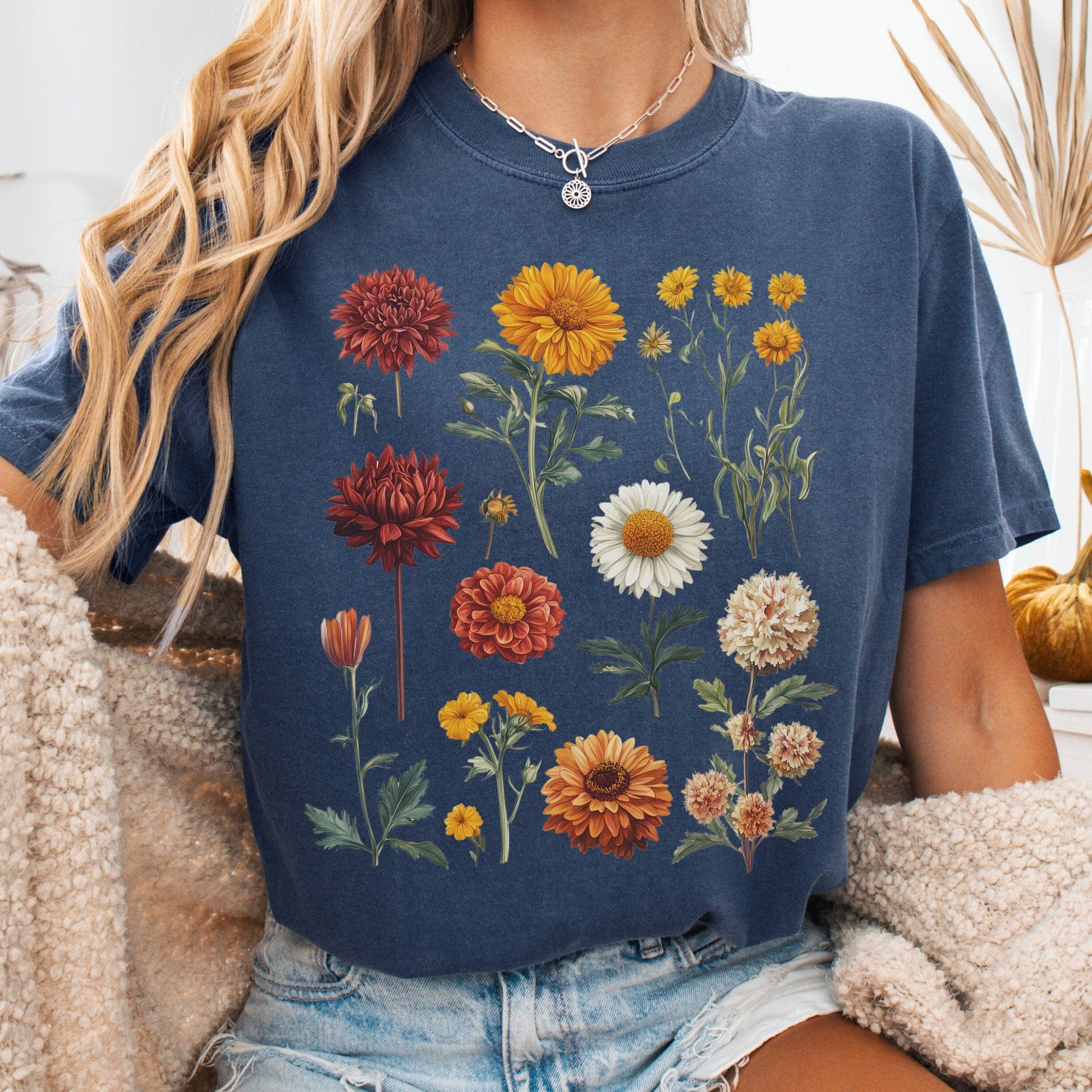 T-Shirt Denim / S Vintage Botanical Fall Floral Shirt The Mystic Eden