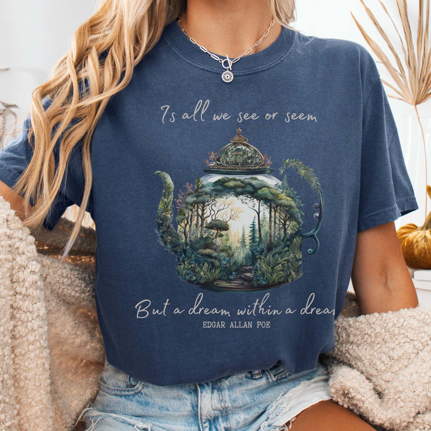 T-Shirt Denim / S Vintage Edgar Allan Poe Shirt Dream Within A Dream The Mystic Eden