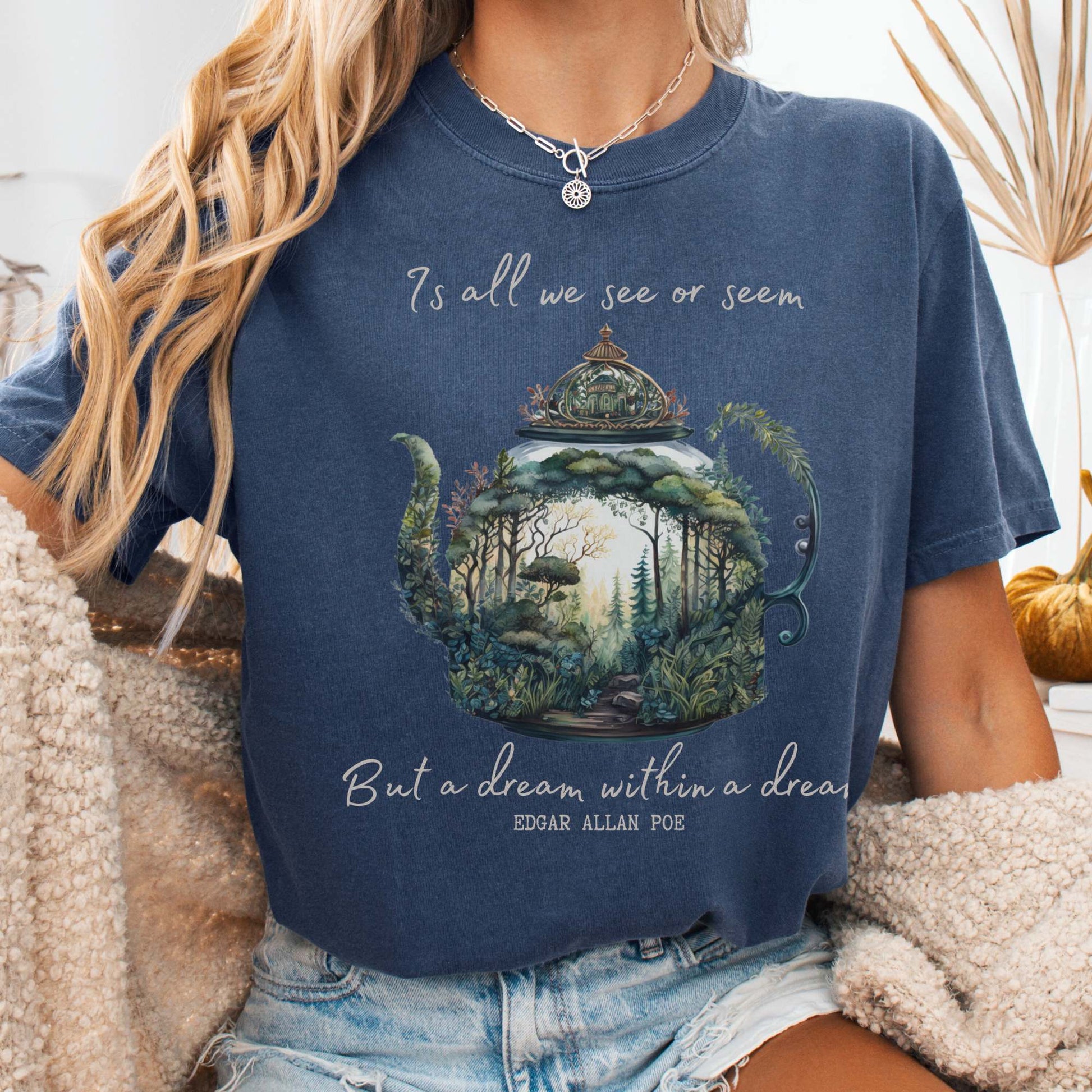 T-Shirt Denim / S Vintage Edgar Allan Poe Shirt Dream Within A Dream The Mystic Eden