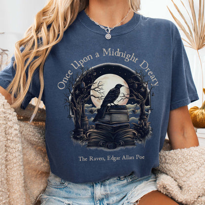 T-Shirt Denim / S Vintage Edgar Allan Poe Shirt - Once upon a midnight dreary The Mystic Eden