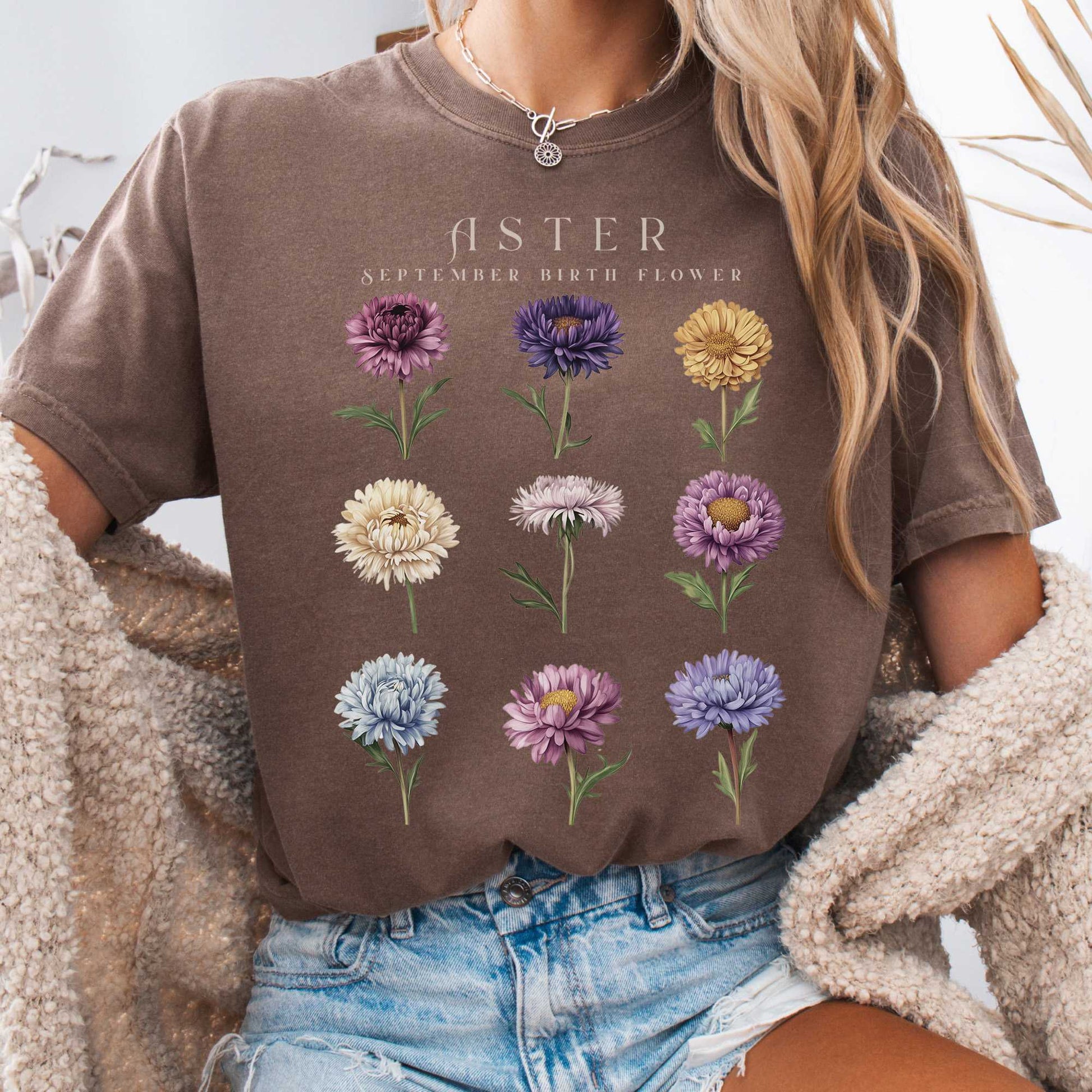 T-Shirt Espresso / S Aster September Birth Month Flower Shirt The Mystic Eden