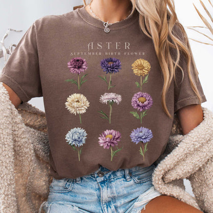 T-Shirt Espresso / S Aster September Birth Month Flower Shirt The Mystic Eden